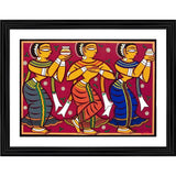 Multicolor wood framed Gopika painting triptych for wall mount, lightweight and vibrant art piece