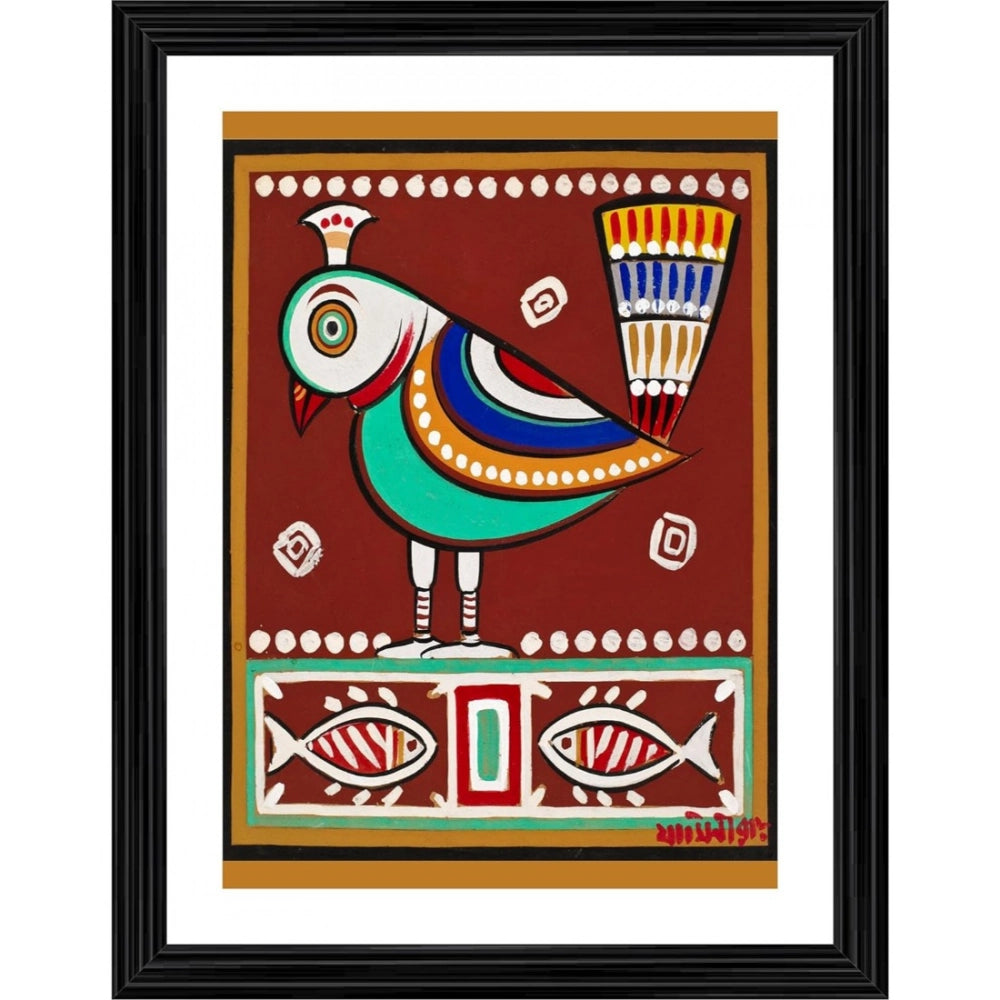 Multicolor wood framed painting of birds and fishes for wall mount, lightweight design