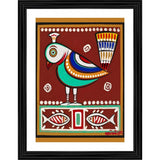 Multicolor wood framed painting of birds and fishes for wall mount, lightweight design