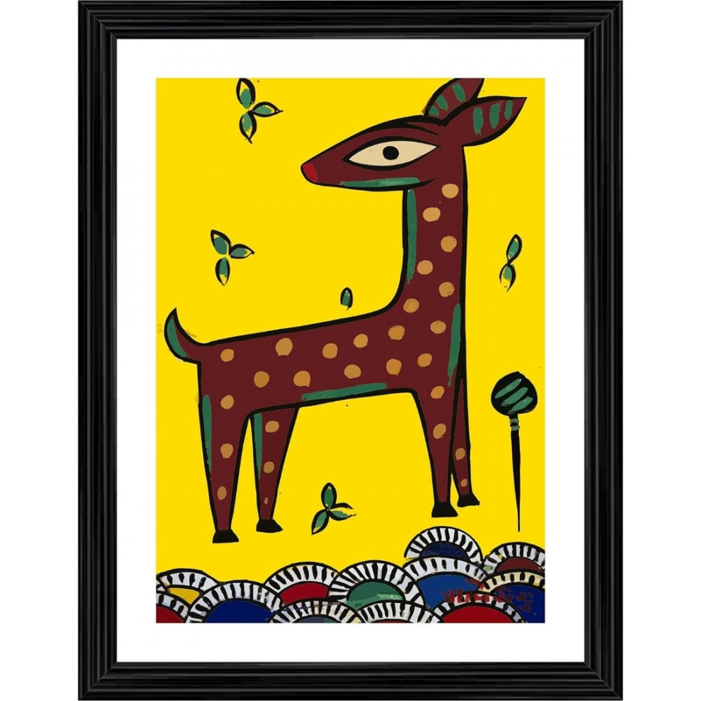 Multicolor deer painting on lightweight wood frame (14x18), ideal for wall mount décor