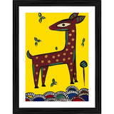 Multicolor deer painting on lightweight wood frame (14x18), ideal for wall mount décor