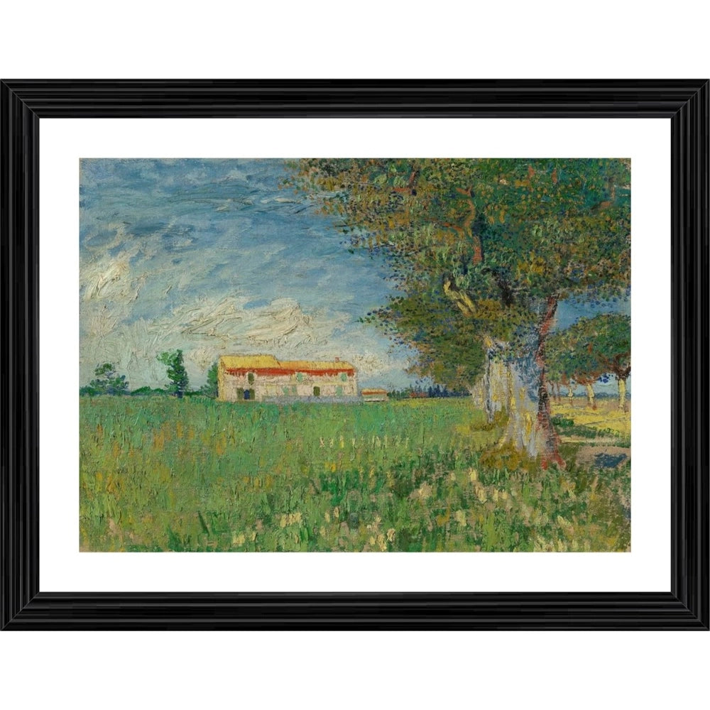 Multicolor wooden framed Farmhouse in a Wheatfield 1888 painting with lightweight wall mount, wheatfield scene art on display