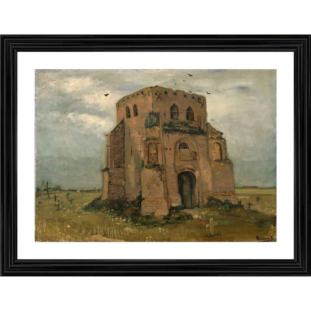 Multicolor wood frame featuring "The Old Church Tower at Nuenen 1885" painting, lightweight for wall mounting