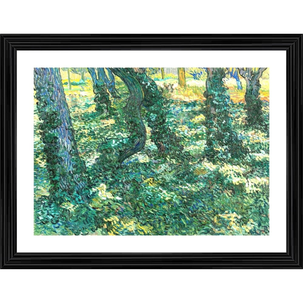 Multicolor wood framed Undergrowth 1889 painting with lightweight wall mount, artwork may appear differently due to lighting conditions and screens