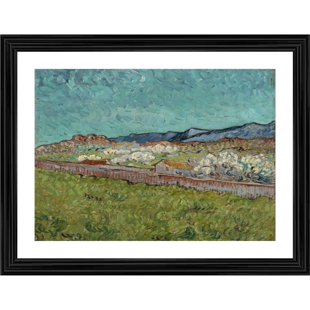 Multicolor wood framed View of the Alpilles 1890 painting, lightweight for wall mounting