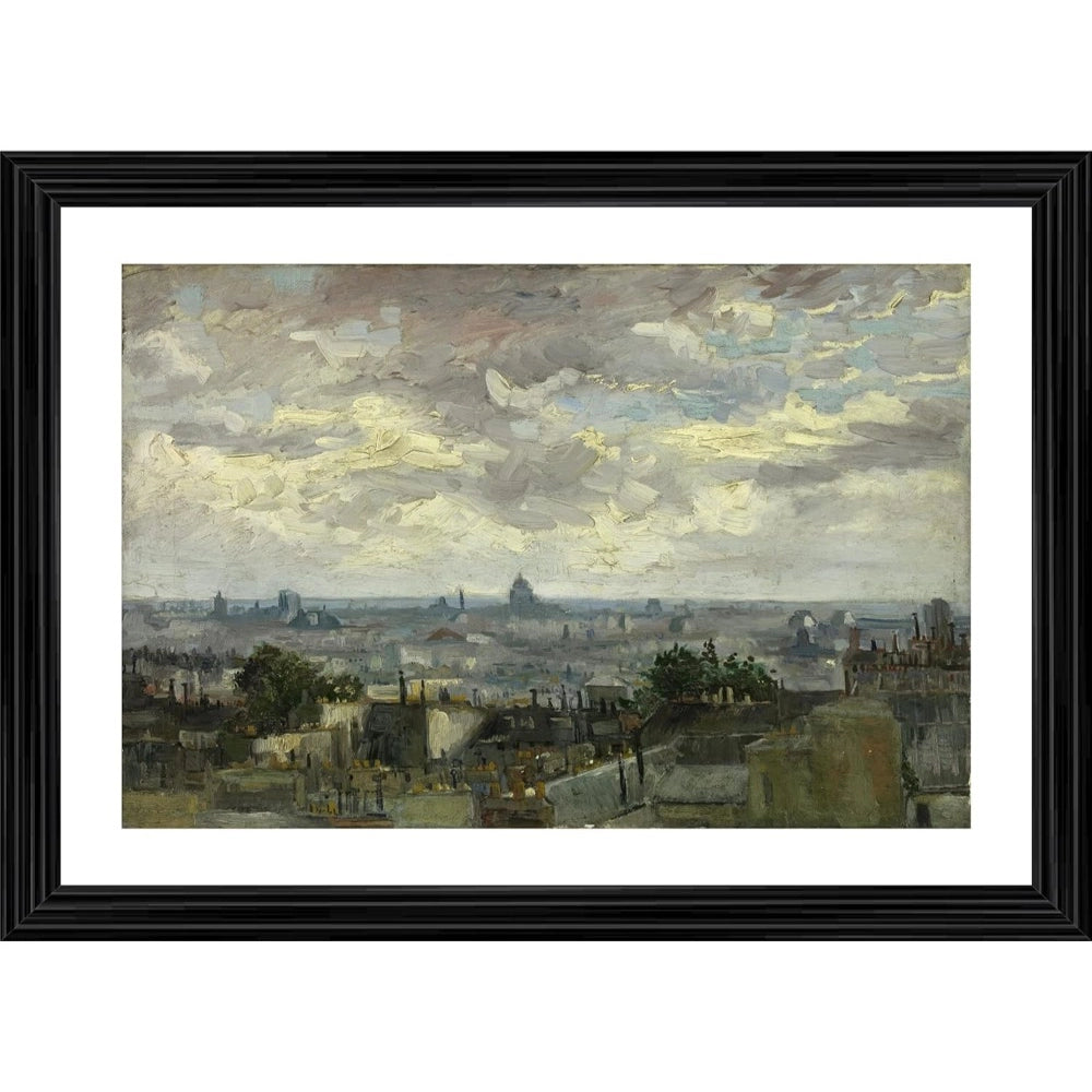 Multicolor wood-framed View of Paris 1886 painting for wall mount, lightweight and vibrant