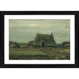 Multicolor wood framed painting of a farm with stacks of peat (1883), lightweight for wall mounting
