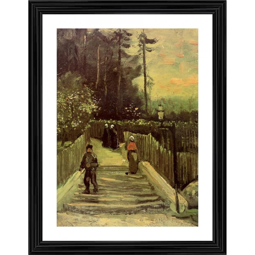Multicolor wooden framed painting of Sloping Path in Montmartre (1886) for wall mount, lightweight design