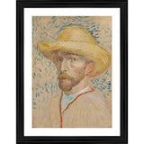Multi-colored wood framed Self Portrait with Straw Hat 1886 painting, lightweight wall mount for home decor
