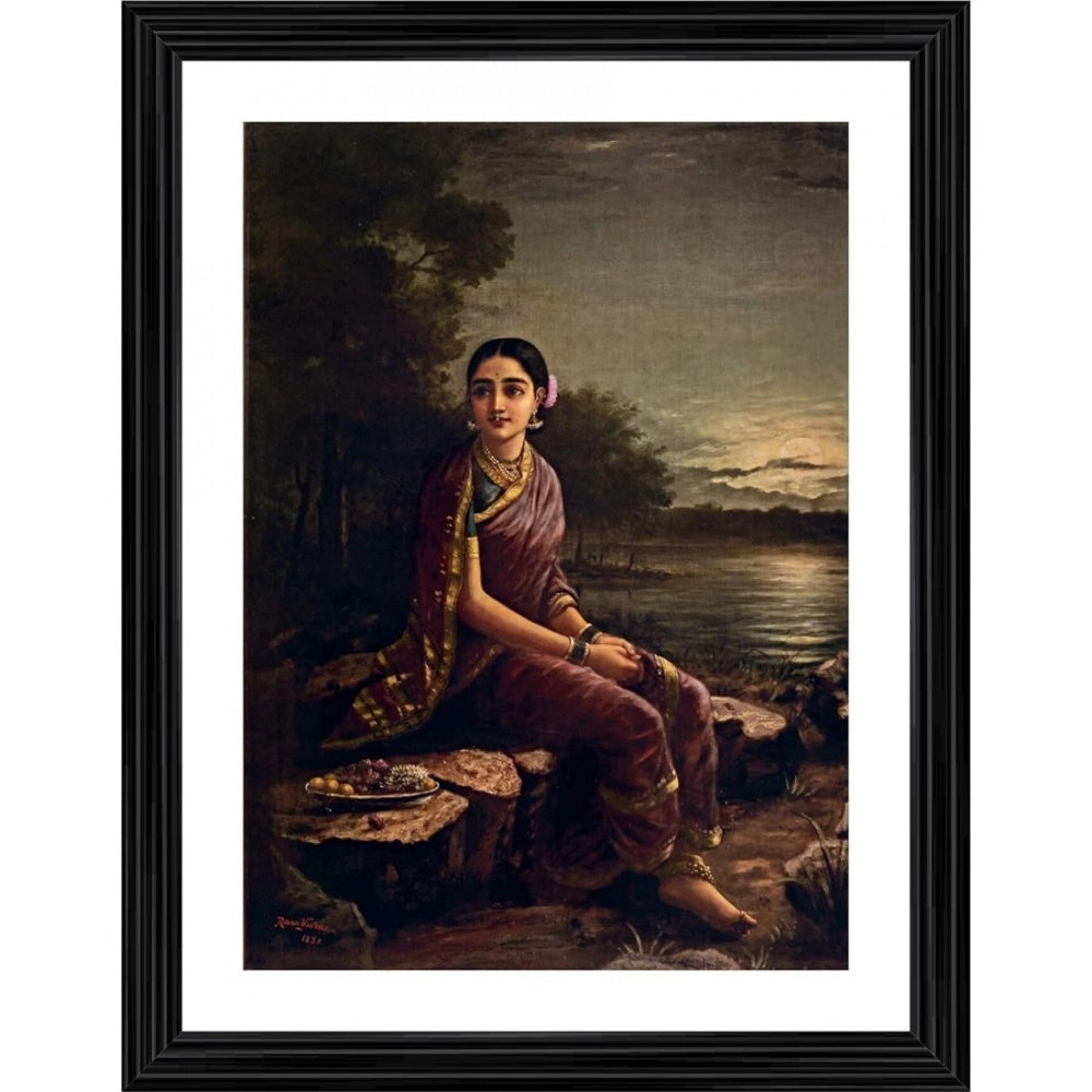Multicolor wooden framed Radha in Moonlight painting (14x18"), lightweight for wall mounting