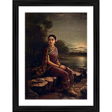 Multicolor wooden framed Radha in Moonlight painting (14x18"), lightweight for wall mounting