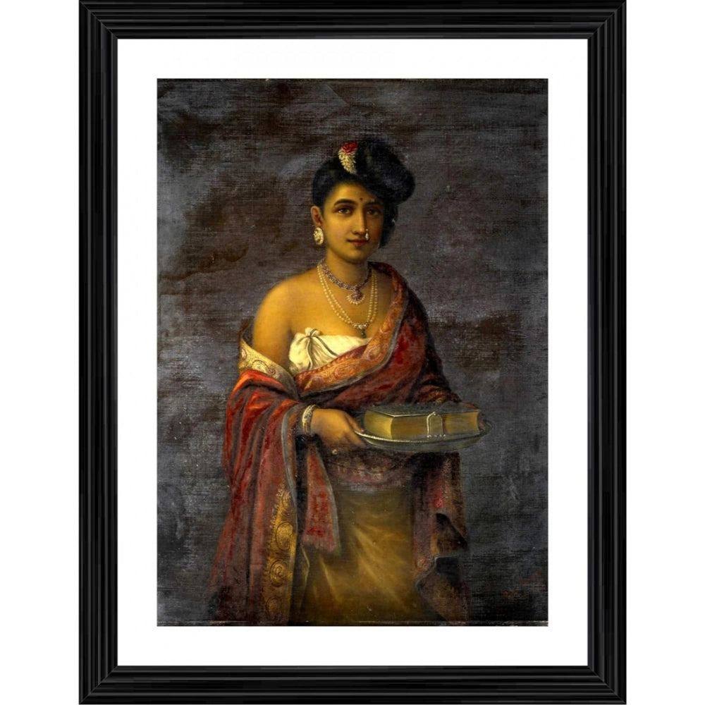 Multicolor wooden framed Maharani of Travancore 1887 painting with wall-mounted photo frame, vibrant artwork on display