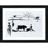 Multi-colored bullfight painting with lightweight wood frame (14x18"), suitable for wall mounting