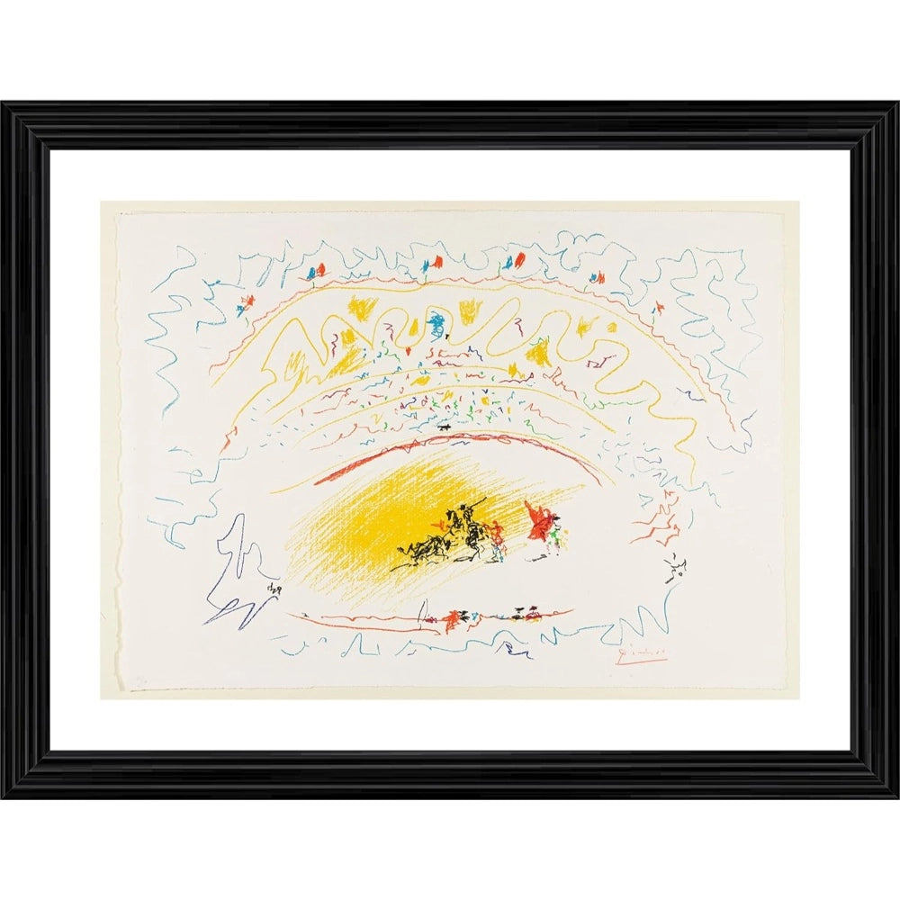 Multicolor wood framed Bullfight painting with lightweight wall mount, 14"x18" size