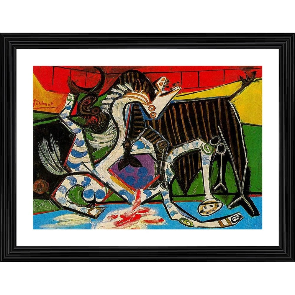 Multicolor wooden framed Bullfight 2 painting, lightweight for wall mount (14"x18")