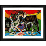 Multicolor wooden framed Bullfight 2 painting, lightweight for wall mount (14"x18")