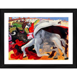 Multi-colored wood photo frame featuring Bullfight Death of the Toreador 1933 painting, ideal for wall mounting