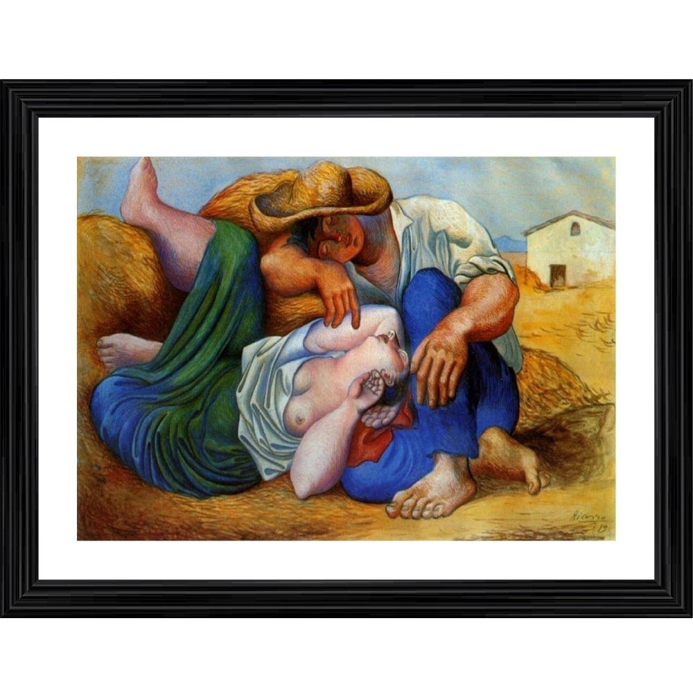 Multicolor wood framed painting of Sleeping Peasants (1919), lightweight for wall mounting, 14"x18" size