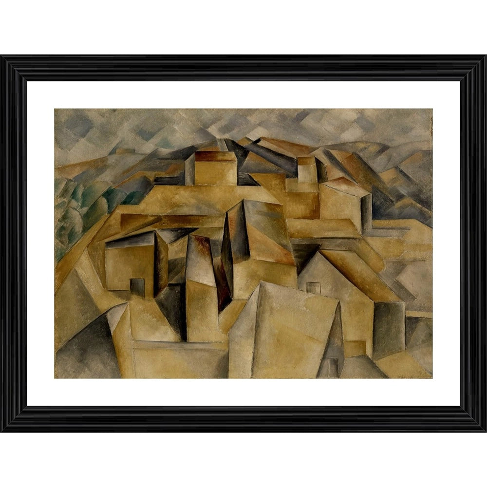 Multicolor wood-framed Houses on the Hill 1909 painting, lightweight wall mount for home decor