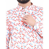 Multicolor cotton blended printed full sleeve shortkurta for men on fashionable mannequin