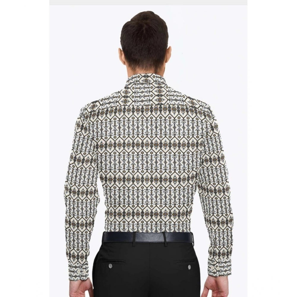 Multicolor cotton-blend printed men's full sleeve shirt on hanger