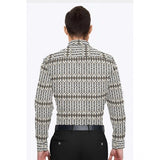 Multicolor cotton-blend printed men's full sleeve shirt on hanger