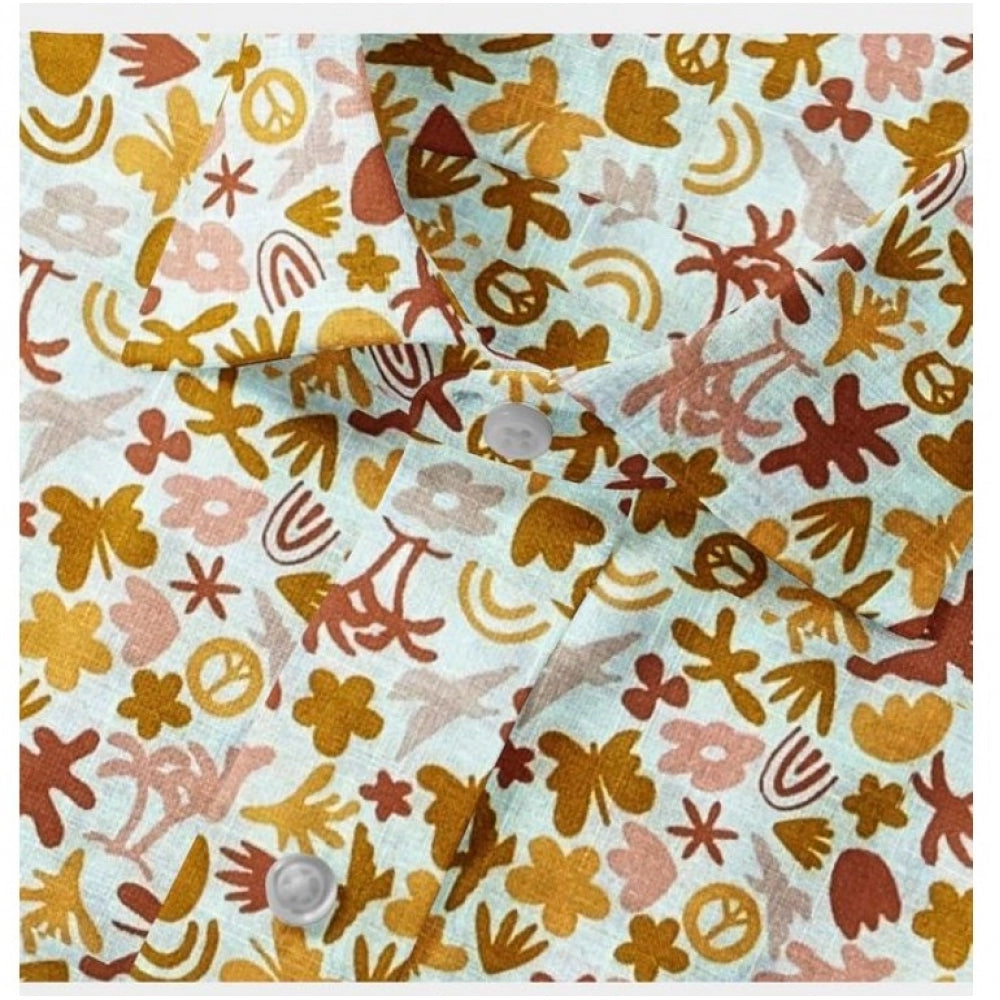 Multicolor cotton blended men's shirt with printed design and regular collar