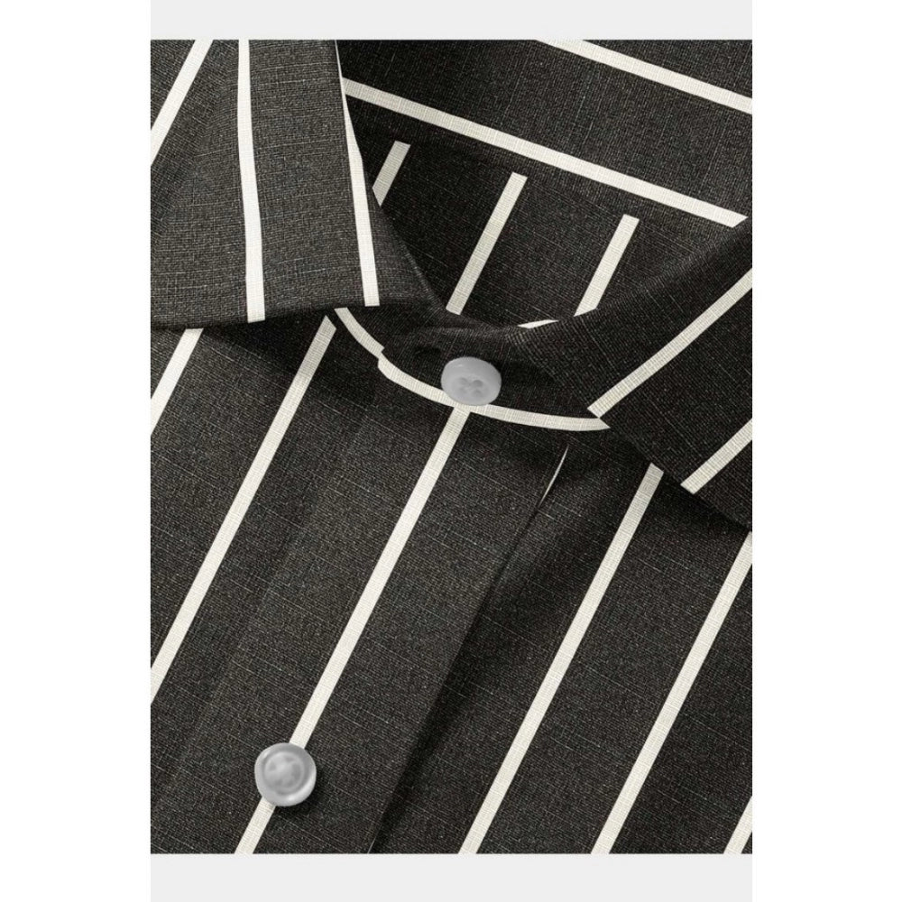 Black-White striped cotton blended full sleeve shirt for men on a hanger