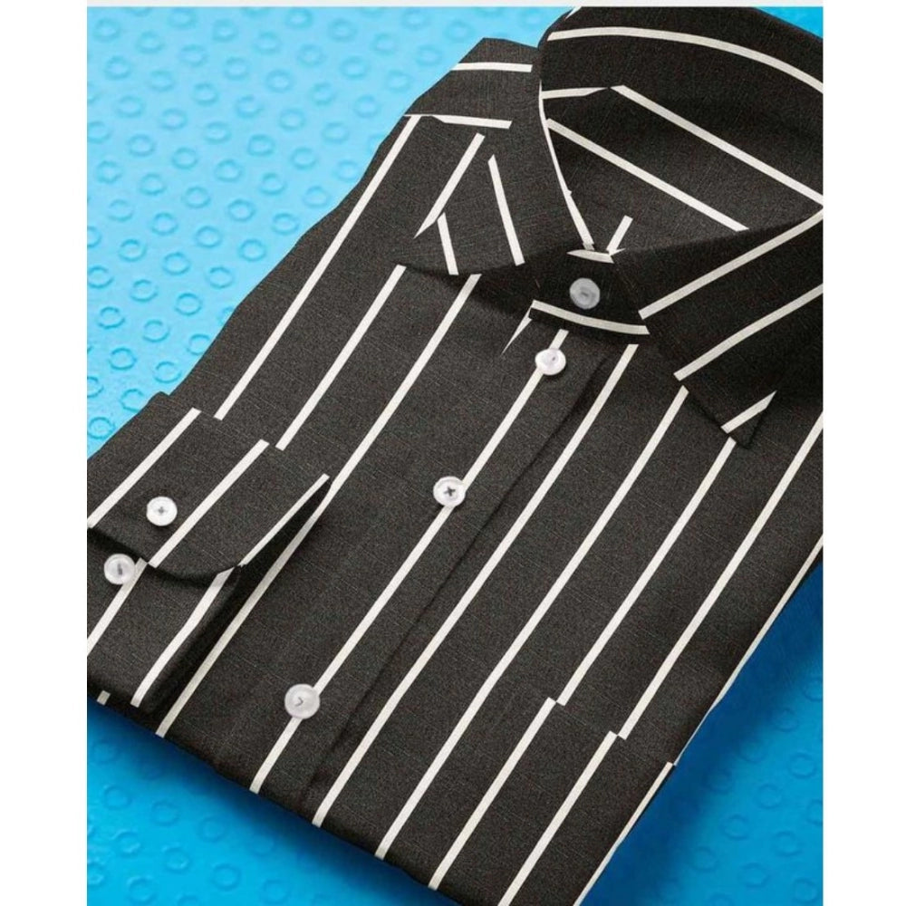 Black-White striped cotton blended men's full sleeve shirt with regular collar on hanger