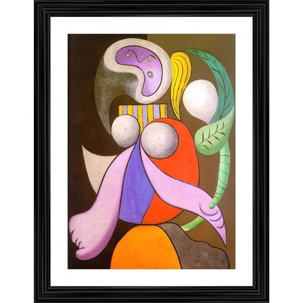 Multicolor Wood Framed Painting "Woman with a Flower" 1932 - Vibrant artwork on lightweight wall mount, 14"x18
