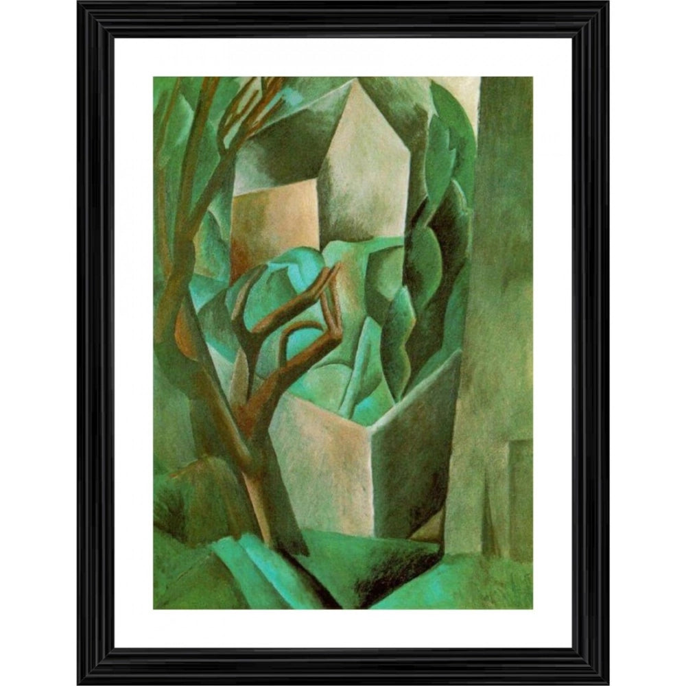 Multicolor wood-framed painting "Small House in the Garden 1908" on wall mount, lightweight art piece for home decor