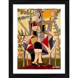 Multicolor wood framed painting of Seated Woman in a Garden (1938), lightweight for wall mount, 14"x18" size