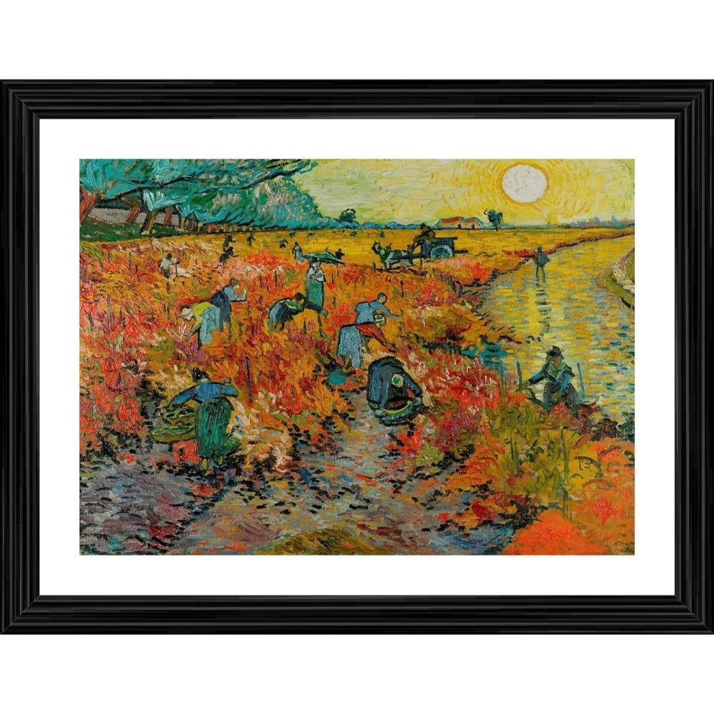 Multicolor wood framed painting "The Red Wineyard 1888" on wall mount, lightweight art piece with vibrant colors