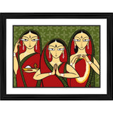 Multicolor wood framed photo frame featuring Three Worshiping Women painting, lightweight for wall mount