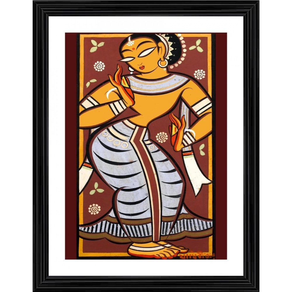Multicolor wood framed painting of a dancing woman, lightweight wall mount for home decor