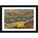 Multicolor wood-framed painting of olive trees on a hillside (14x18), lightweight for wall mount