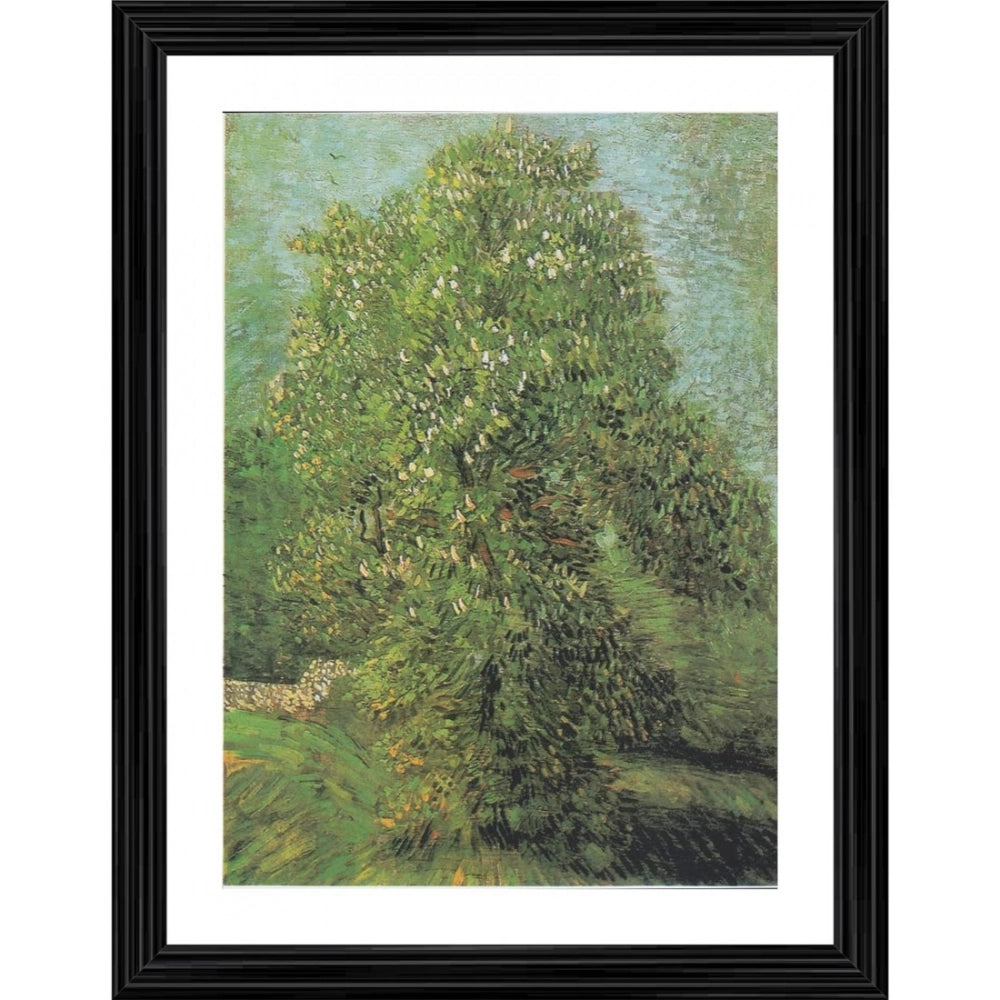 Multicolor wood-framed painting of Horse Chestnut Tree in blossom (1887), lightweight wall mount with vintage charm