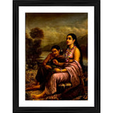Multicolor wood framed photo frame featuring Shakuntala writing a love letter on a lotus leaf 1900 painting, lightweight for wall mounting (14x18 inches)