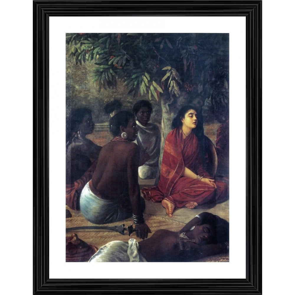 Multicolor wood-framed painting "Sita In Ashoka Grove 1890" for wall mount, lightweight design