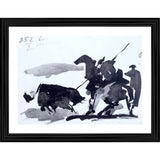 Multi-colored bullfight painting with lightweight wood frame, 14"x18" wall mount for home decor