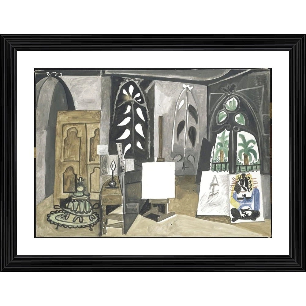 Multicolor wood framed painting 'The Studio at La Colifornie 1956' with lightweight wall mount, 14x18 inches