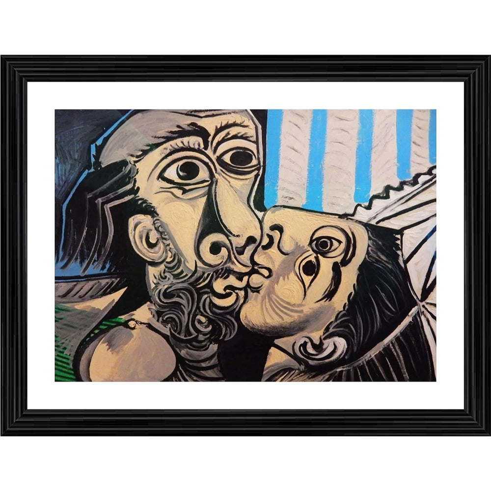 Multicolor wood-framed reproduction of 'The Kiss' 1969 painting, lightweight for wall mounting (14"x18")