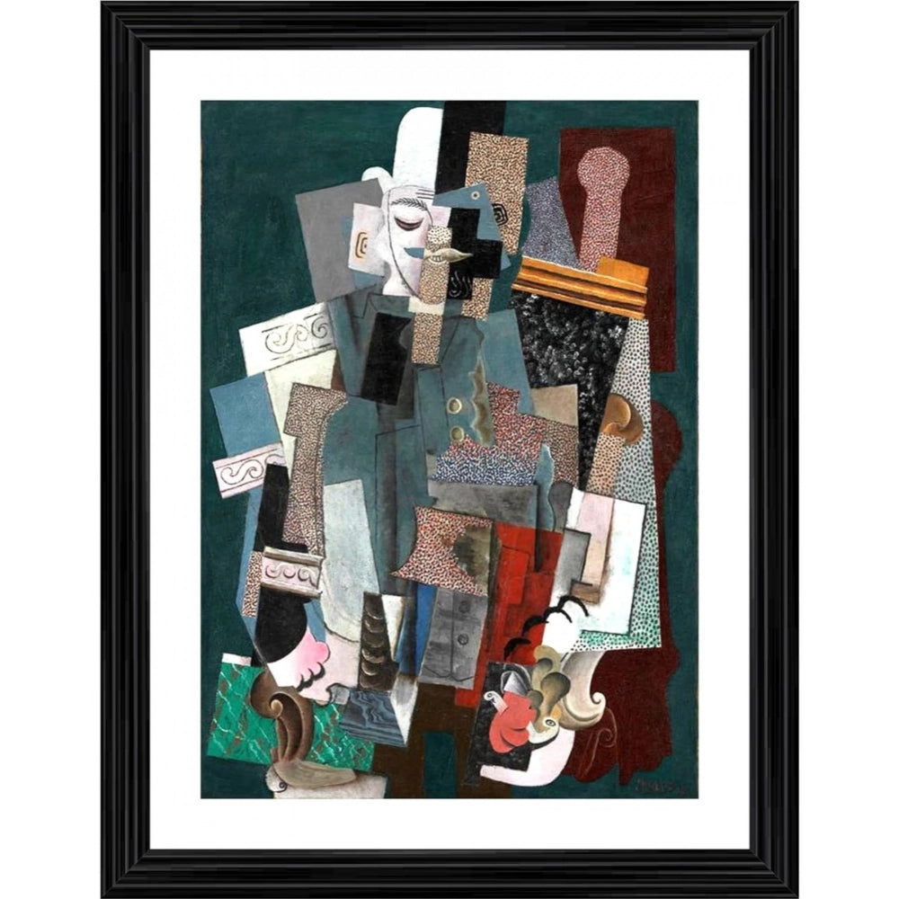 Multi-colored wood framed painting depicting a man with pipe (1915), lightweight wall mountable, size 14"x18