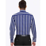 White-Blue striped cotton blended men's full sleeve shirt on hanger