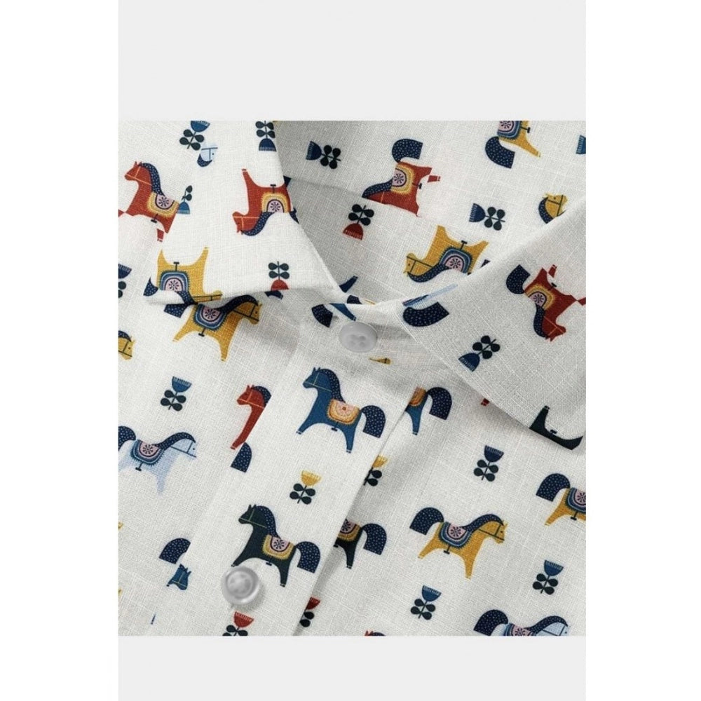 Multicolor cotton-blend printed men's full sleeve shirt on hanger