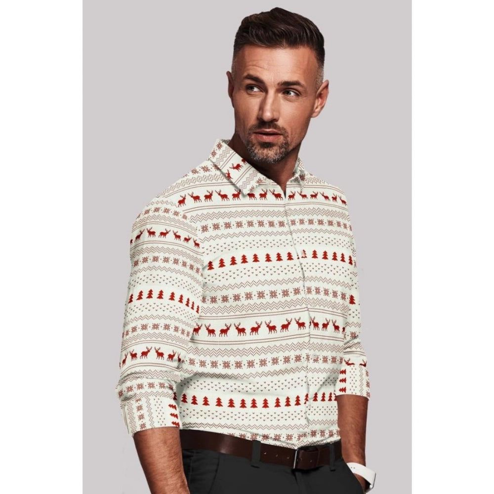 White-Red cotton blended printed full sleeve shirt for men on hanger