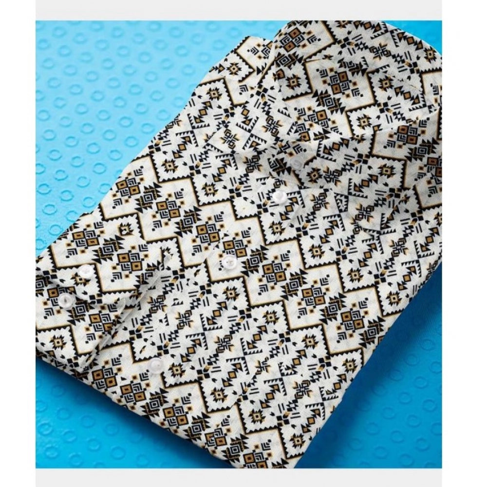 Multicolor cotton-blended printed full sleeve shirt for men on display