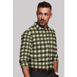 White-Green cotton blended checked full sleeve shirt for men on a hanger