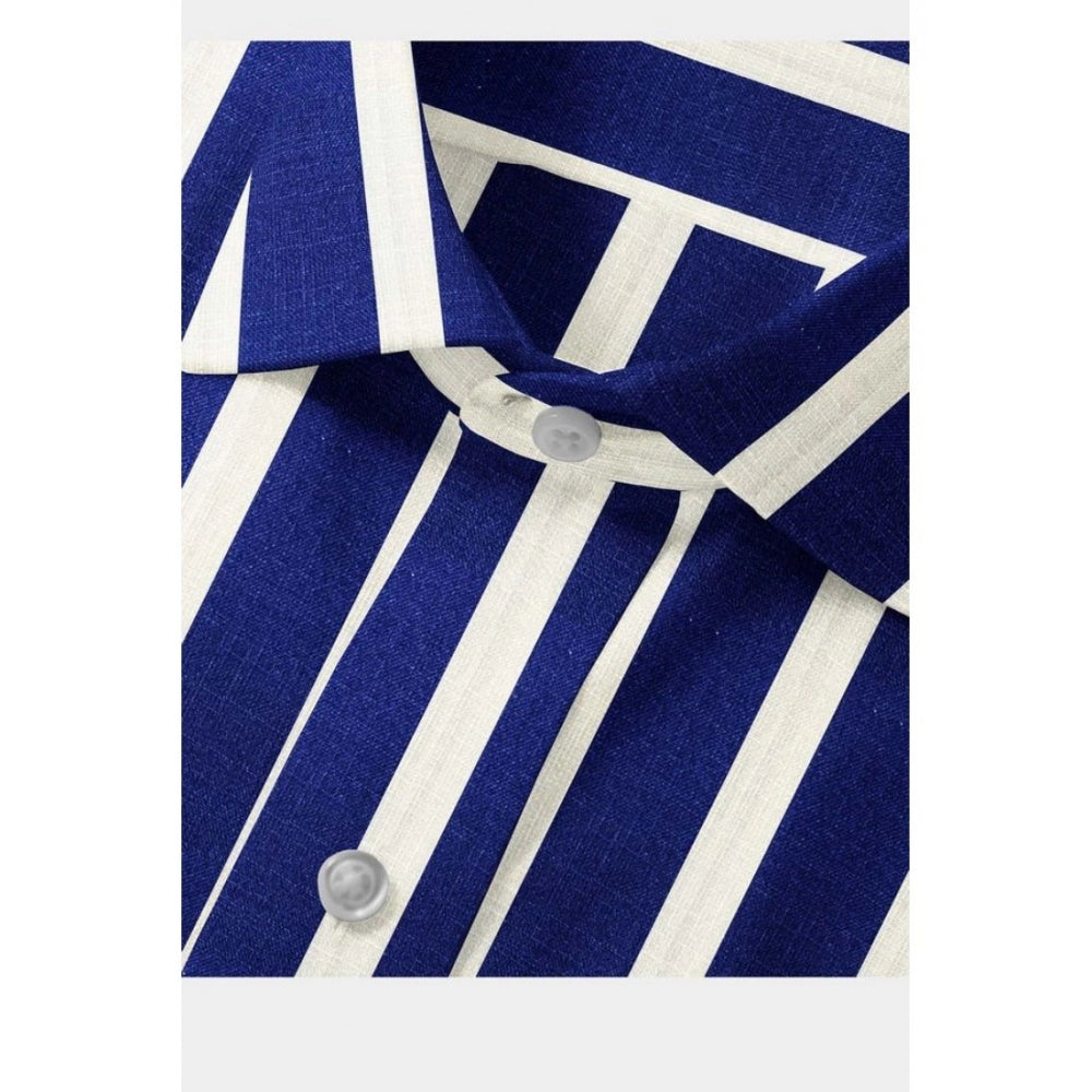 White-Blue striped cotton blended full sleeve shirt for men on hanger