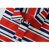 Red-Blue striped cotton blended men's full sleeve shirt on hanger